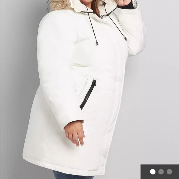 SOLD NWT Lane Bryant White Faux Fur Hooded Jacket - Picture 2 of 3